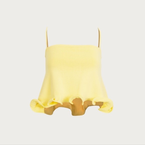 Same Tops - SAME Ruffle Hem Crop Top (Butter Yellow, Size XS)